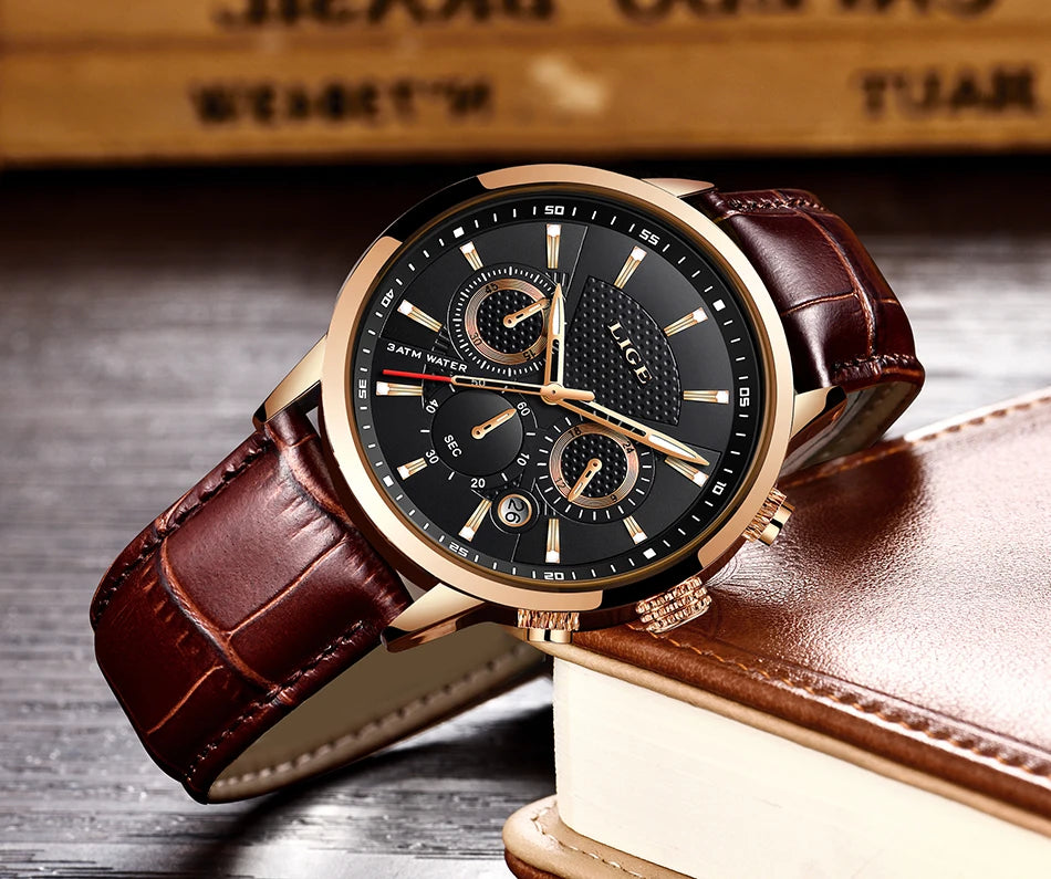 LIGE 2023 Watch Men Fashion Sports Quartz Clocks Mens Watches Top Brand Leather Military Waterproof Date Watch Relogio Masculino