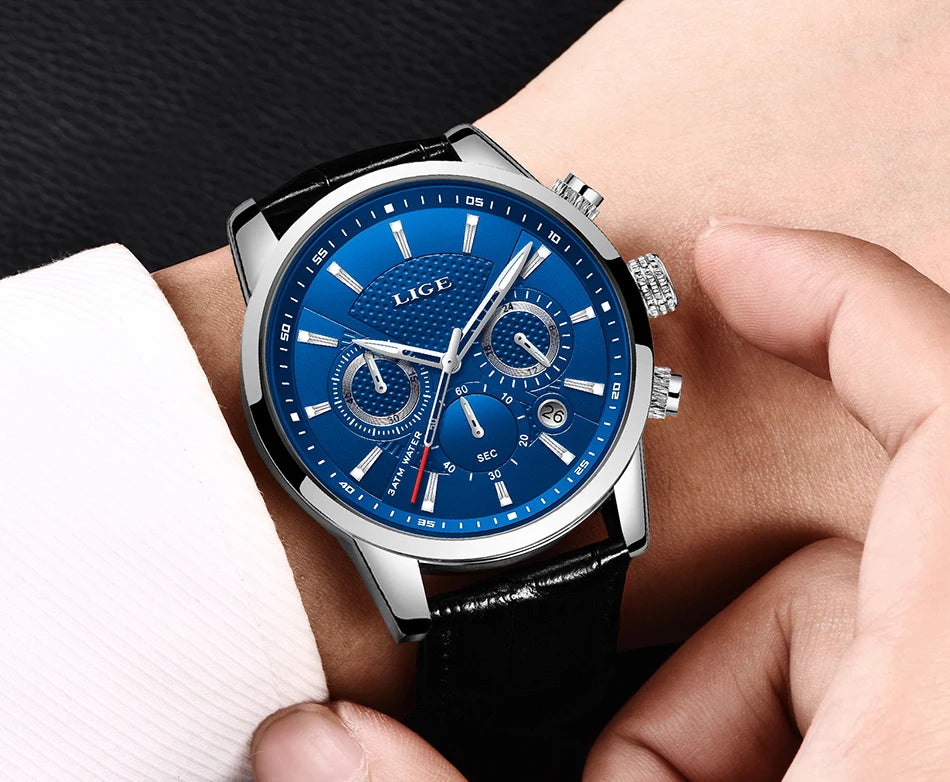 LIGE 2023 Watch Men Fashion Sports Quartz Clocks Mens Watches Top Brand Leather Military Waterproof Date Watch Relogio Masculino
