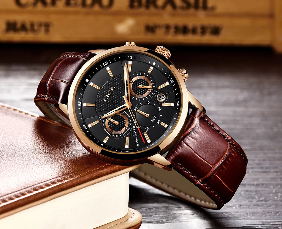 LIGE 2023 Watch Men Fashion Sports Quartz Clocks Mens Watches Top Brand Leather Military Waterproof Date Watch Relogio Masculino