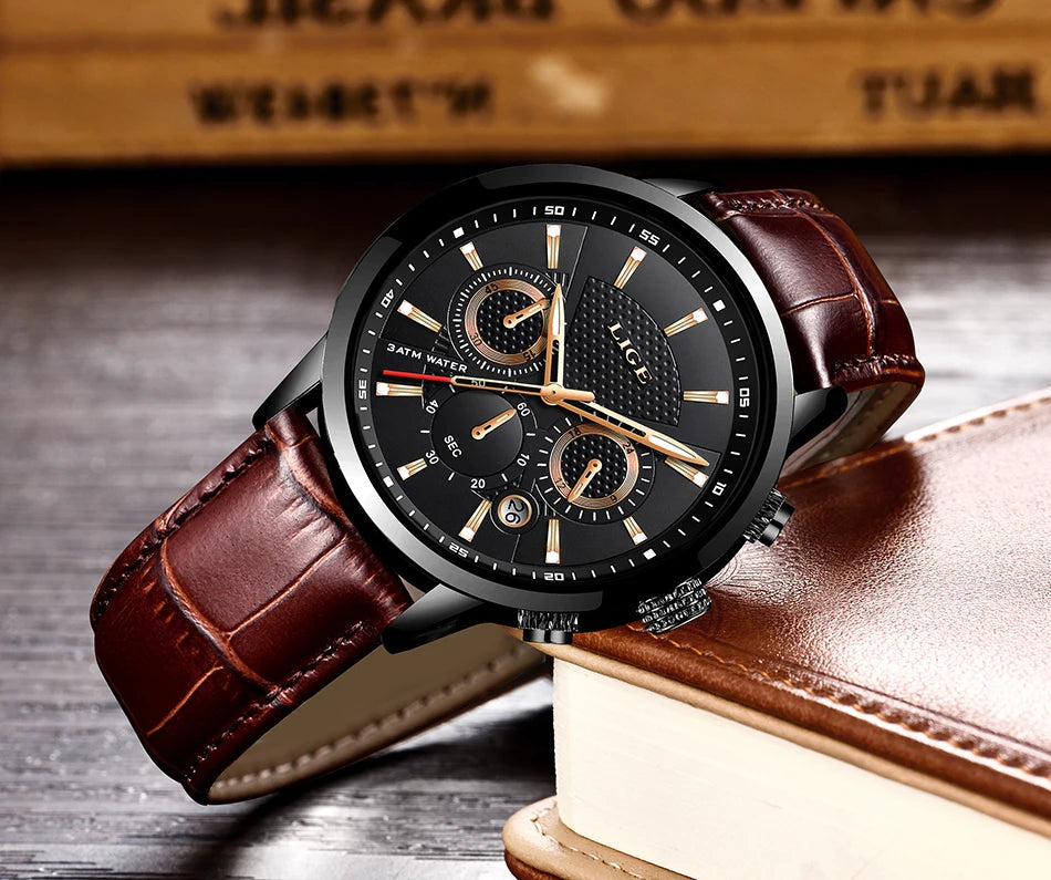LIGE 2023 Watch Men Fashion Sports Quartz Clocks Mens Watches Top Brand Leather Military Waterproof Date Watch Relogio Masculino