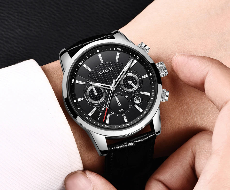 LIGE 2023 Watch Men Fashion Sports Quartz Clocks Mens Watches Top Brand Leather Military Waterproof Date Watch Relogio Masculino