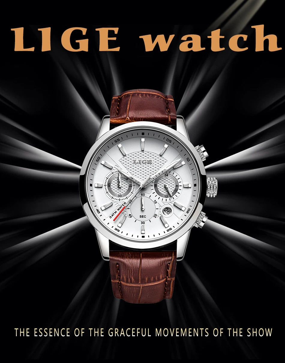 LIGE 2023 Watch Men Fashion Sports Quartz Clocks Mens Watches Top Brand Leather Military Waterproof Date Watch Relogio Masculino