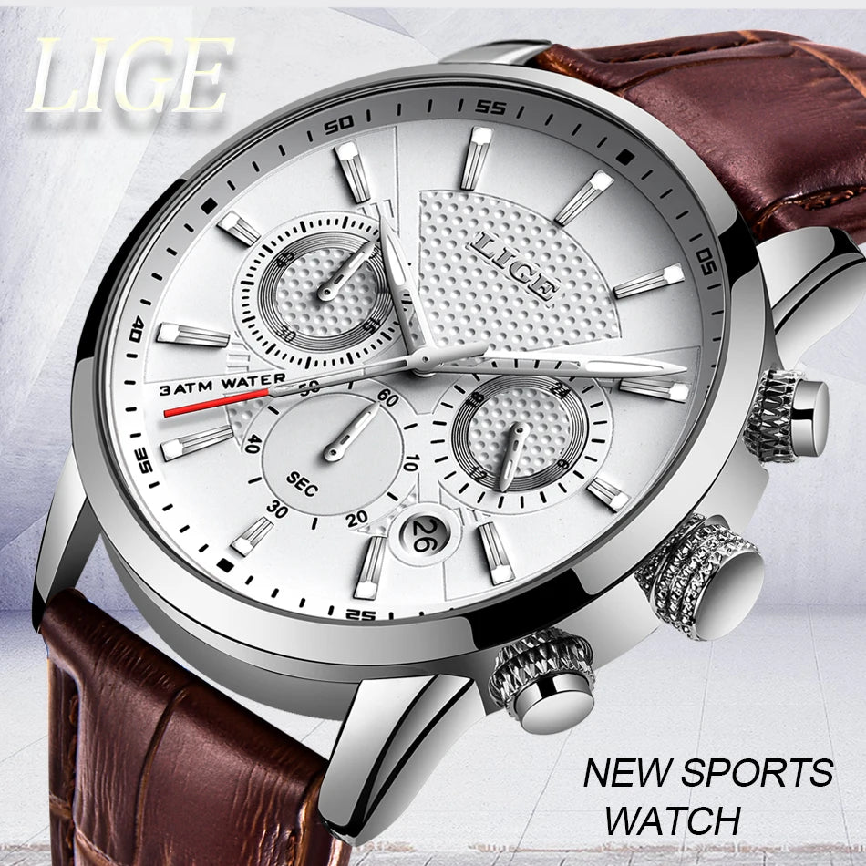 LIGE 2023 Watch Men Fashion Sports Quartz Clocks Mens Watches Top Brand Leather Military Waterproof Date Watch Relogio Masculino