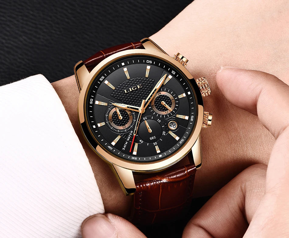LIGE 2023 Watch Men Fashion Sports Quartz Clocks Mens Watches Top Brand Leather Military Waterproof Date Watch Relogio Masculino