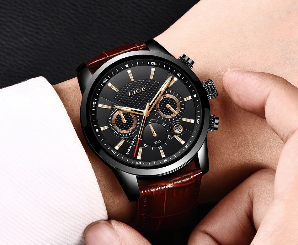 LIGE 2023 Watch Men Fashion Sports Quartz Clocks Mens Watches Top Brand Leather Military Waterproof Date Watch Relogio Masculino