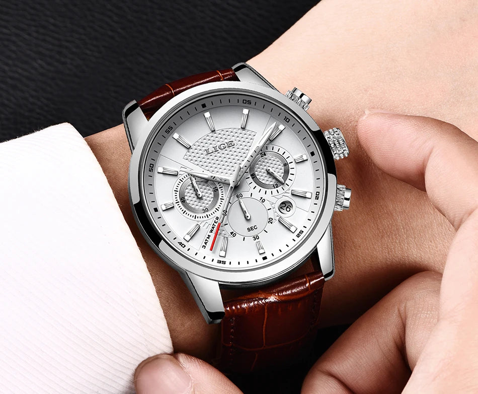 LIGE 2023 Watch Men Fashion Sports Quartz Clocks Mens Watches Top Brand Leather Military Waterproof Date Watch Relogio Masculino