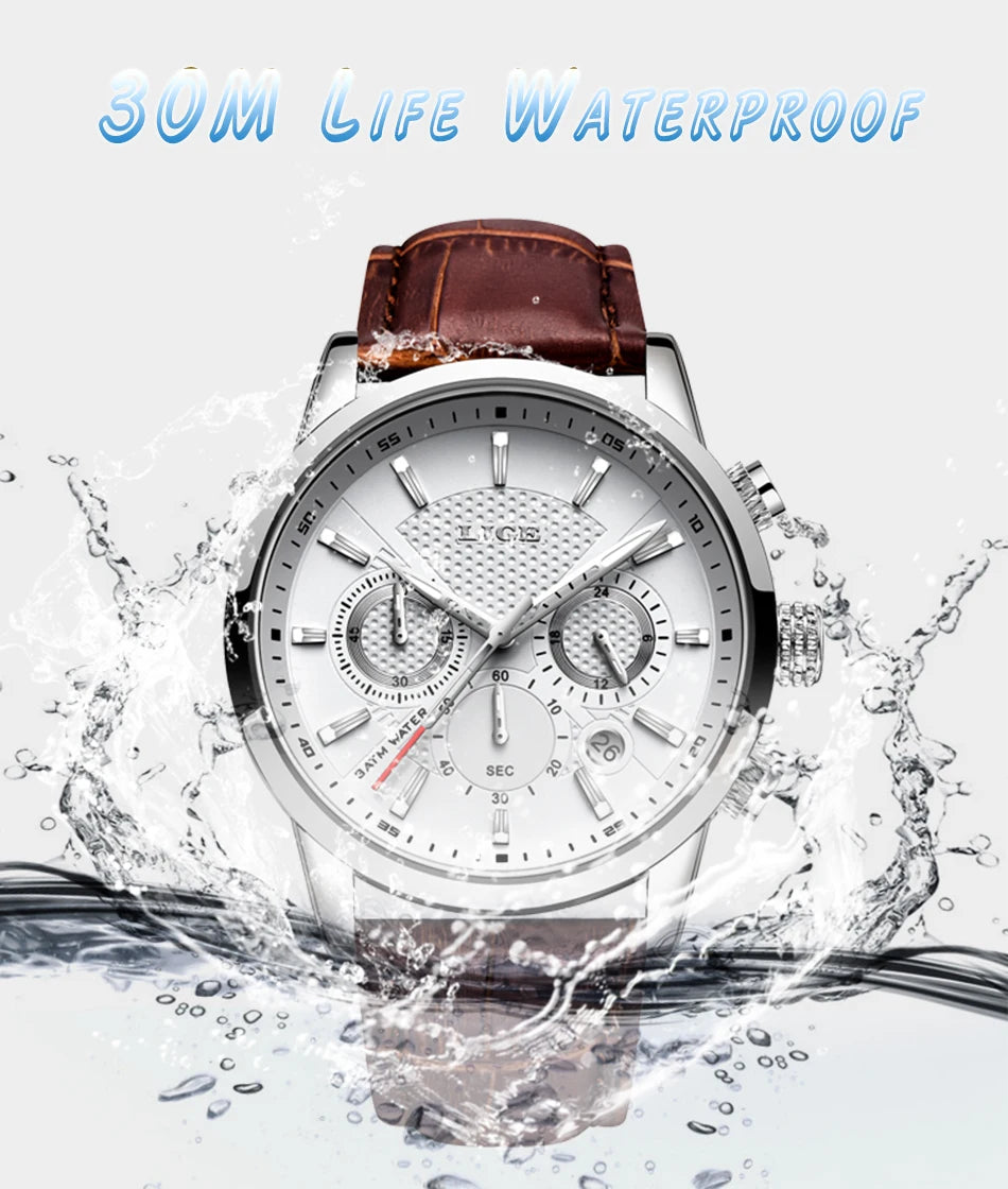 LIGE 2023 Watch Men Fashion Sports Quartz Clocks Mens Watches Top Brand Leather Military Waterproof Date Watch Relogio Masculino