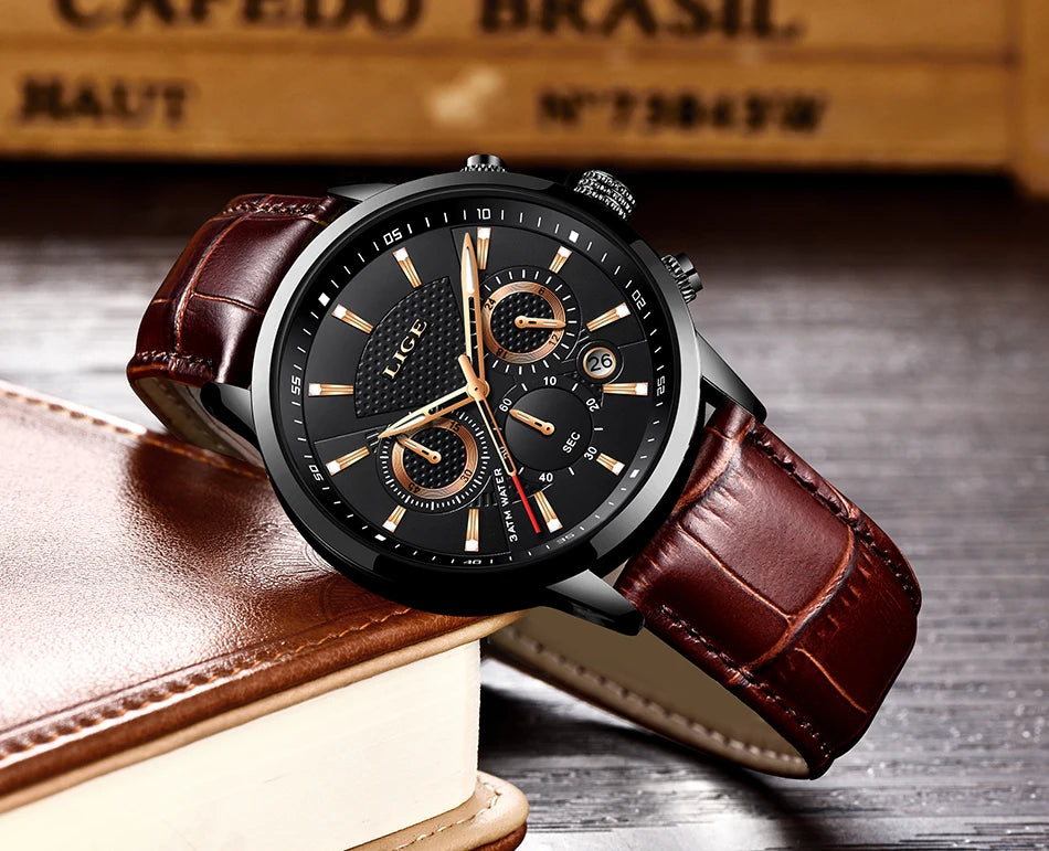 LIGE 2023 Watch Men Fashion Sports Quartz Clocks Mens Watches Top Brand Leather Military Waterproof Date Watch Relogio Masculino