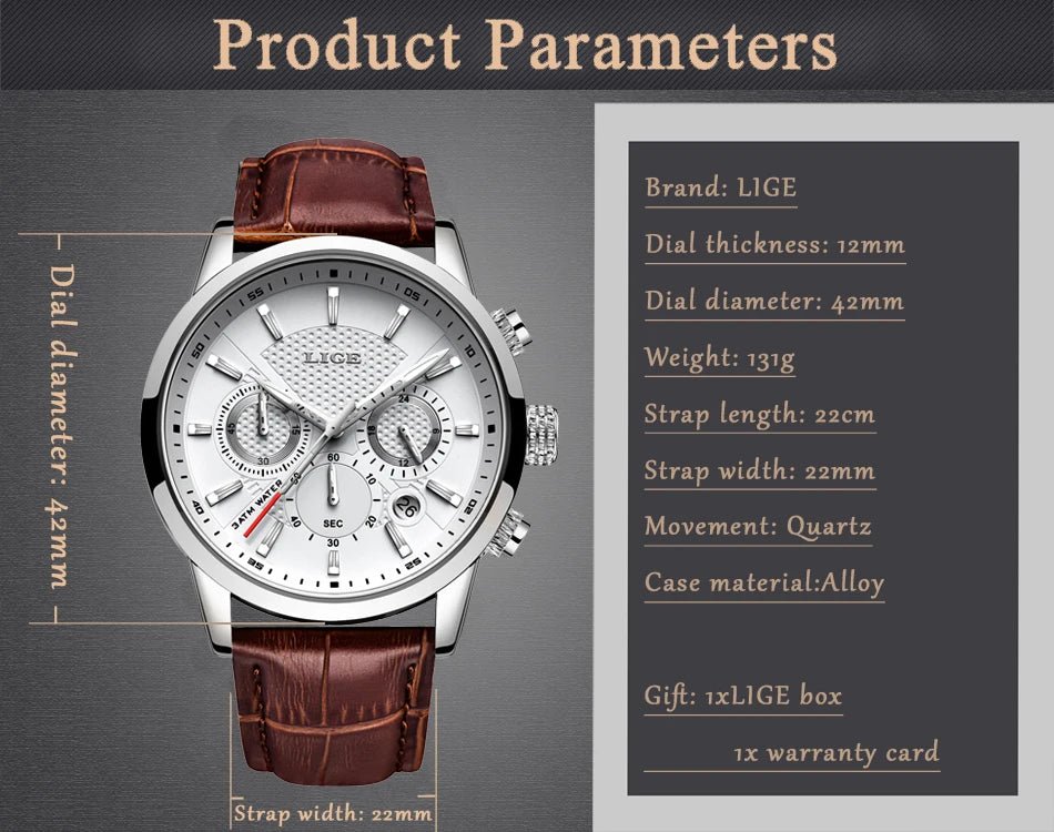 LIGE 2023 Watch Men Fashion Sports Quartz Clocks Mens Watches Top Brand Leather Military Waterproof Date Watch Relogio Masculino
