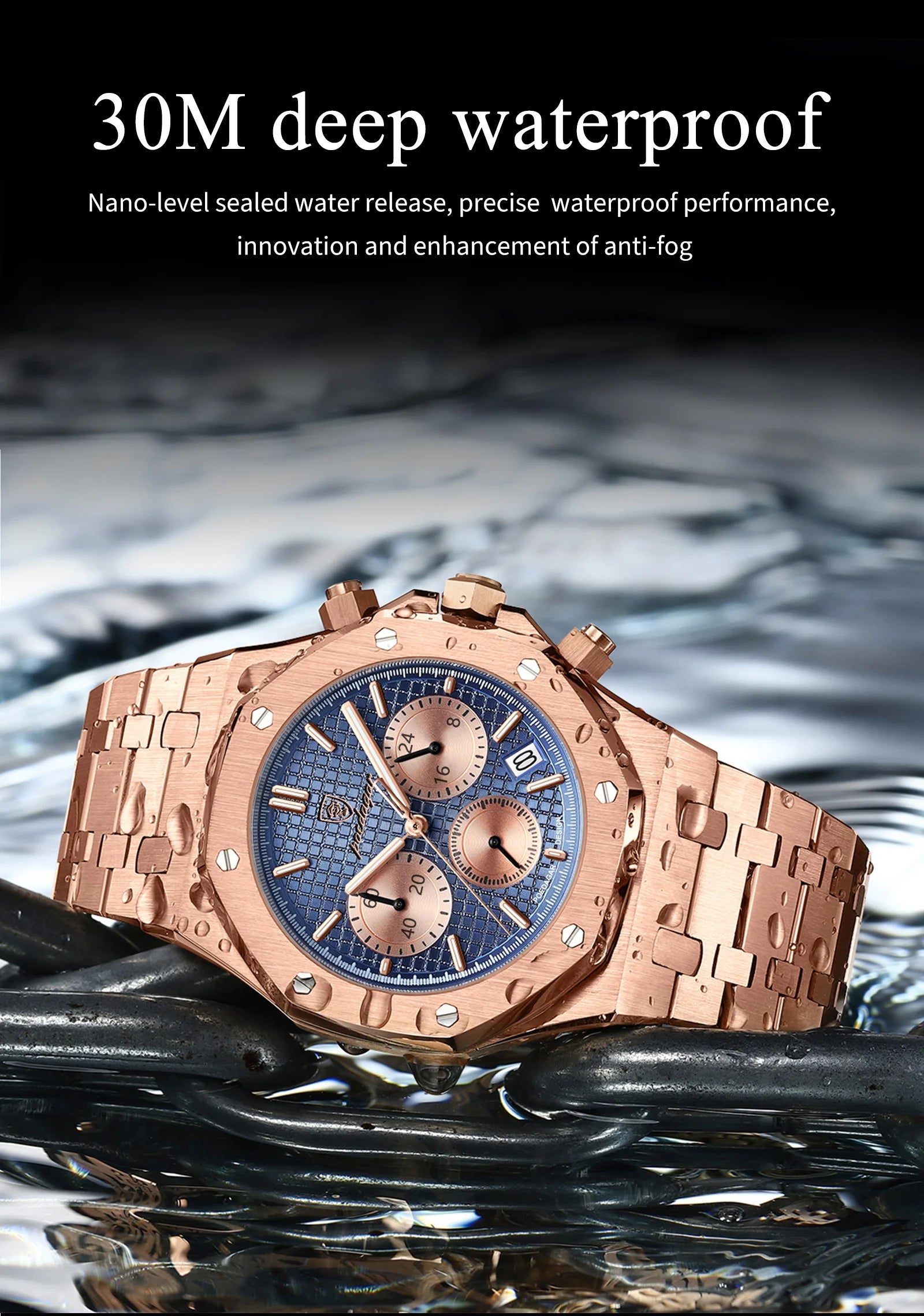 POEDAGAR Luxury Men's Watches Stainless Steel Date Chronograph Male Watch Waterproof Luminous Military Quartz Wristwatch For Men