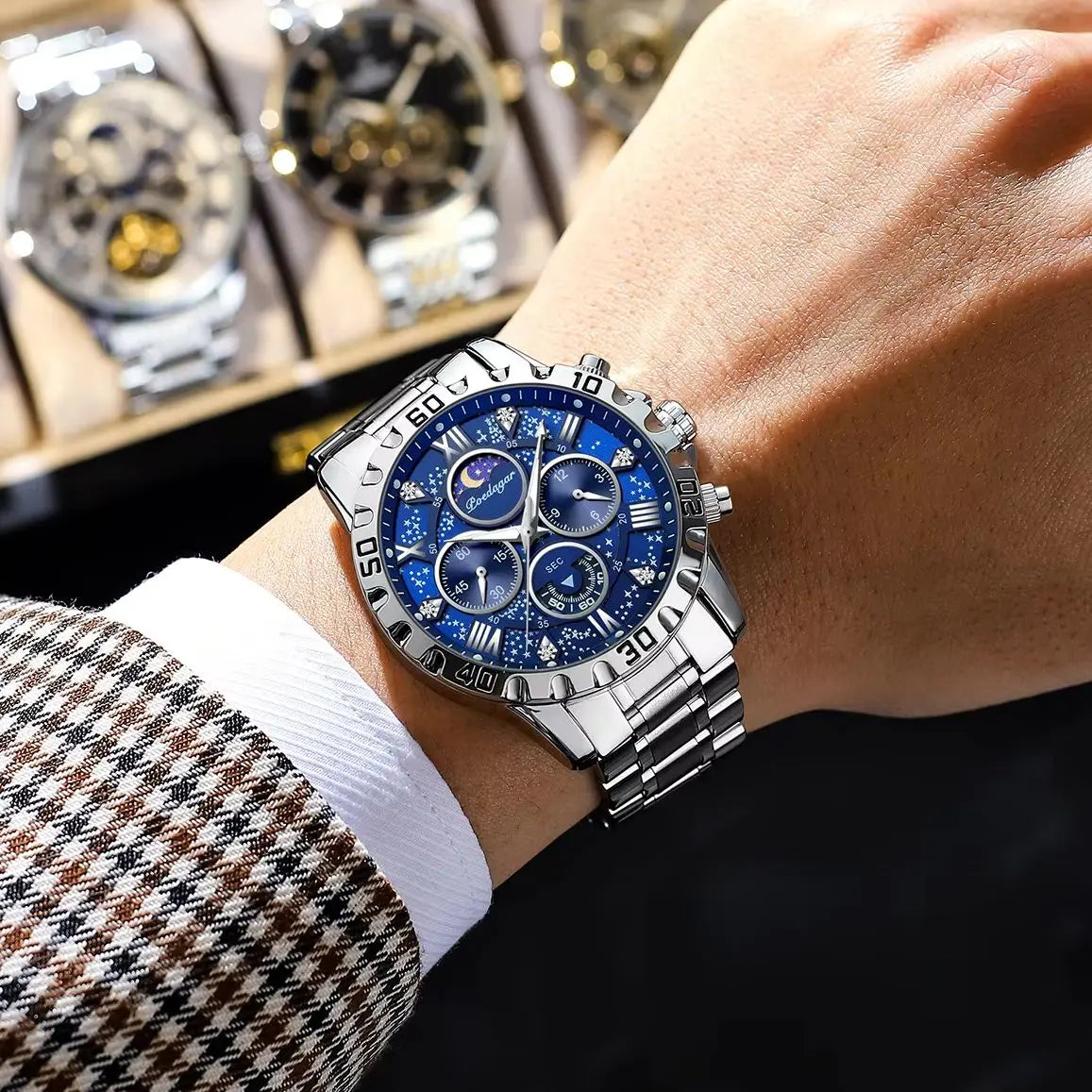 POEDAGAR Luxury Men Wristwatch Chronograph Waterproof Luminous Stainless Steel Man Watch Functional Quartz Watches For Men Reloj