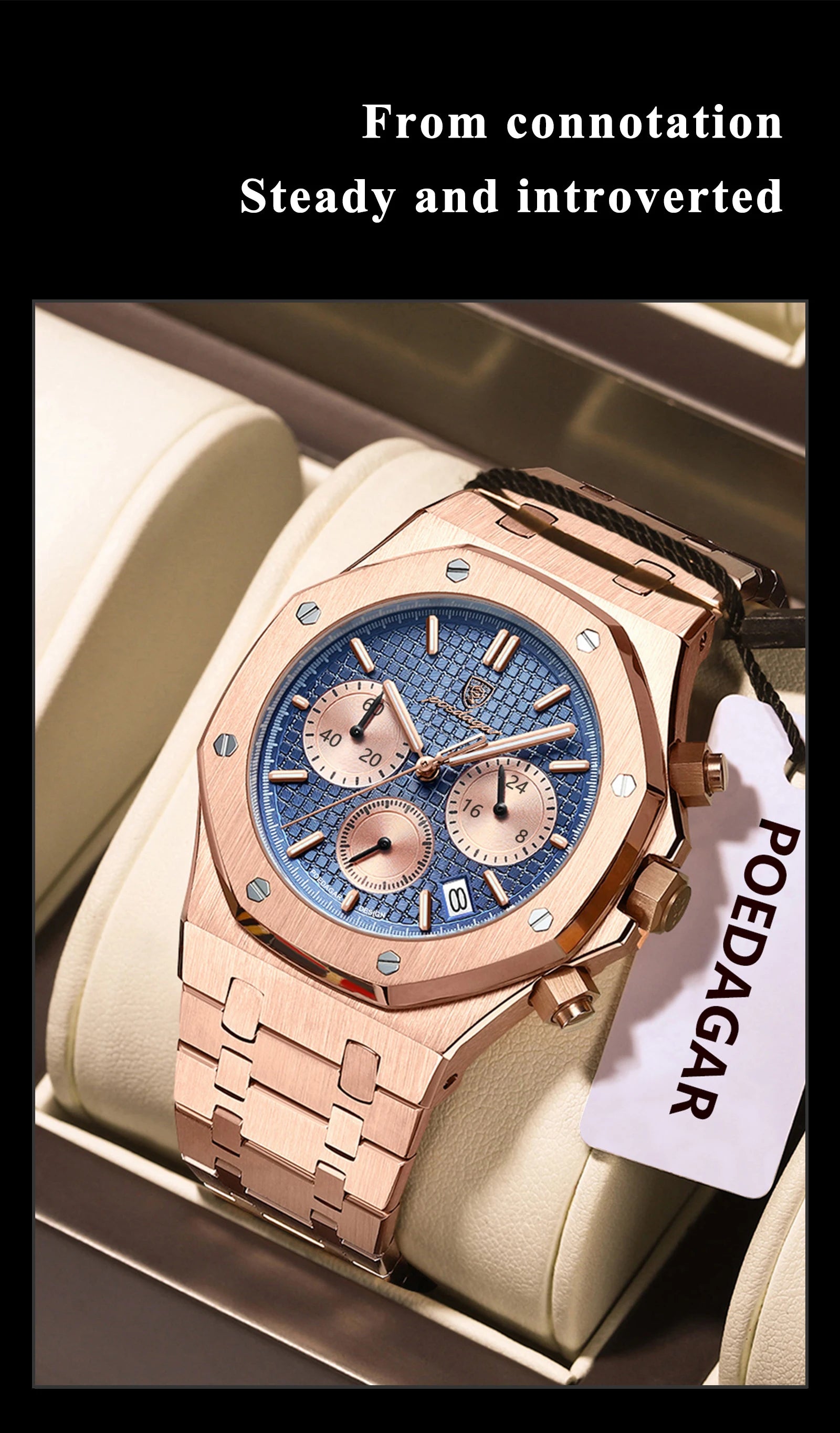 POEDAGAR Luxury Men's Watches Stainless Steel Date Chronograph Male Watch Waterproof Luminous Military Quartz Wristwatch For Men