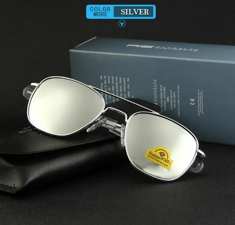 RE Sunglasses Man American Army Military Aviation Pilot Sun Glasses Glass Lens Woman Luxury Brand Vintage Metal Titanium Frame