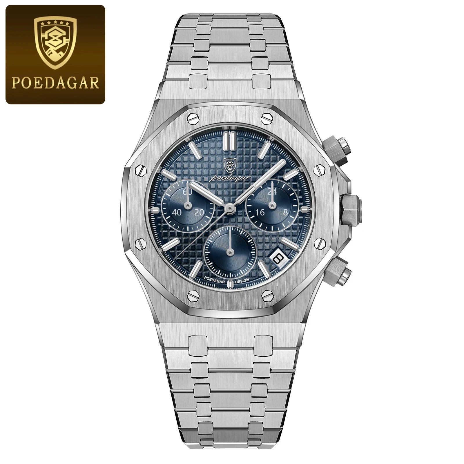POEDAGAR Luxury Men's Watches Stainless Steel Date Chronograph Male Watch Waterproof Luminous Military Quartz Wristwatch For Men