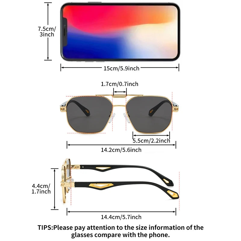 KAMMPT Vintage Square Sunglasses Men New Classic Double Bridge Gradient Shades Trendy Retro Brand Designer Outdoor Sun Glasses