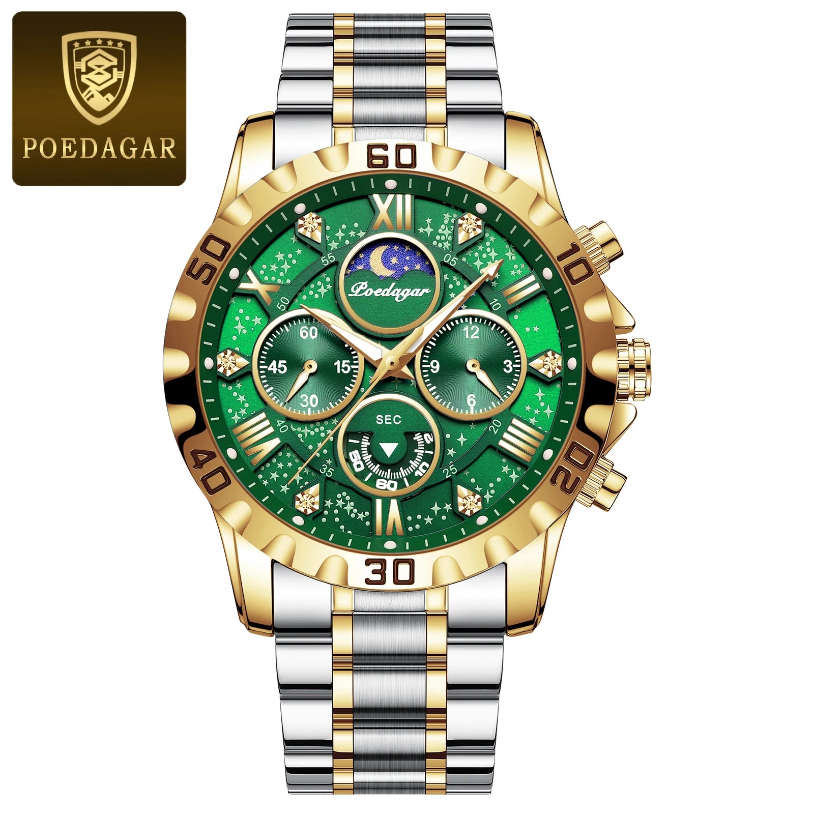 POEDAGAR Luxury Men Wristwatch Chronograph Waterproof Luminous Stainless Steel Man Watch Functional Quartz Watches For Men Reloj