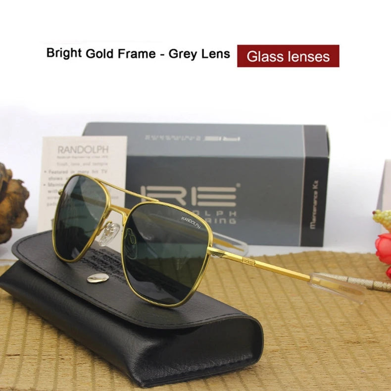 RE Sunglasses Man American Army Military Aviation Pilot Sun Glasses Glass Lens Woman Luxury Brand Vintage Metal Titanium Frame