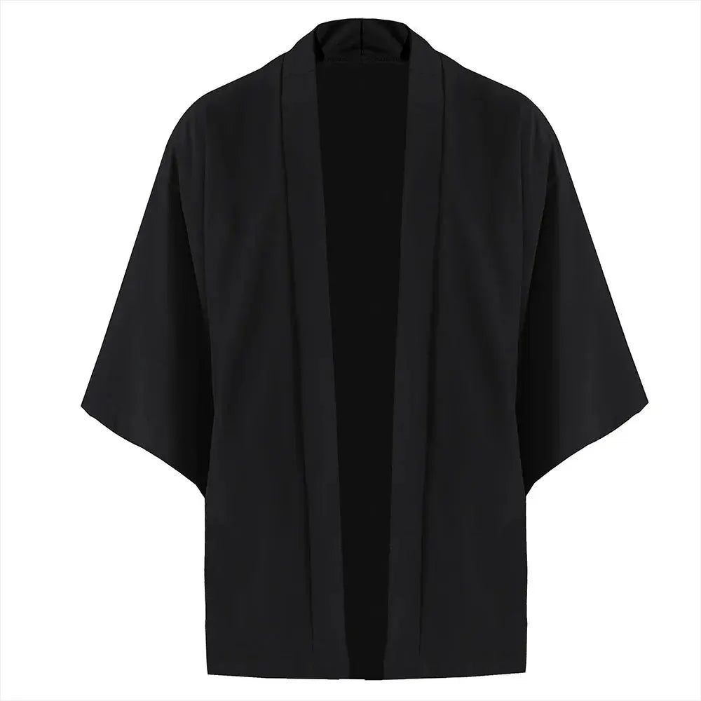 Men's Kimono Shirts Casual Open Stitch Lightweight Yukata Fashion Black Cardigan 3/4 Sleeve Outwear for Summer Vacation