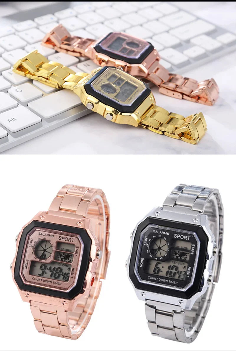 YIKAZE Digital Watch Men's Watch Stainless Steel Strap Countdown Sport Watches Waterproof Led Electronic Wristwatch for Men Gift