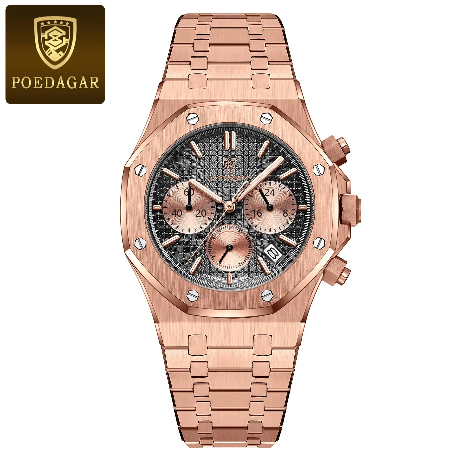POEDAGAR Luxury Men's Watches Stainless Steel Date Chronograph Male Watch Waterproof Luminous Military Quartz Wristwatch For Men