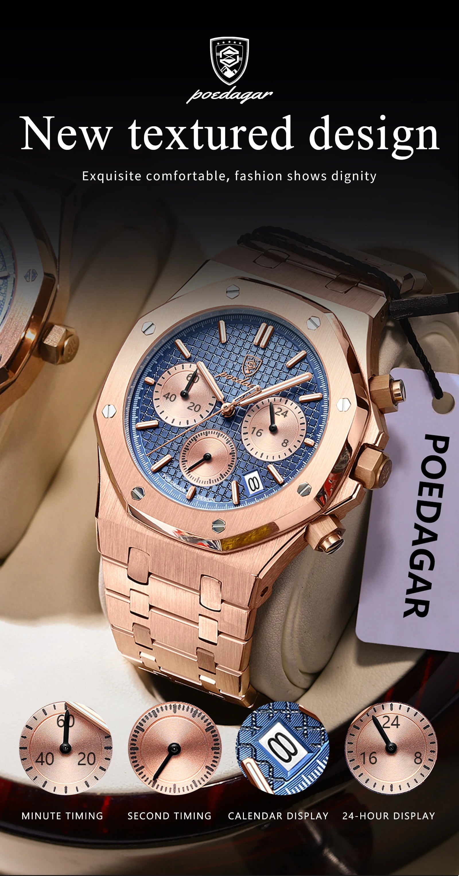 POEDAGAR Luxury Men's Watches Stainless Steel Date Chronograph Male Watch Waterproof Luminous Military Quartz Wristwatch For Men