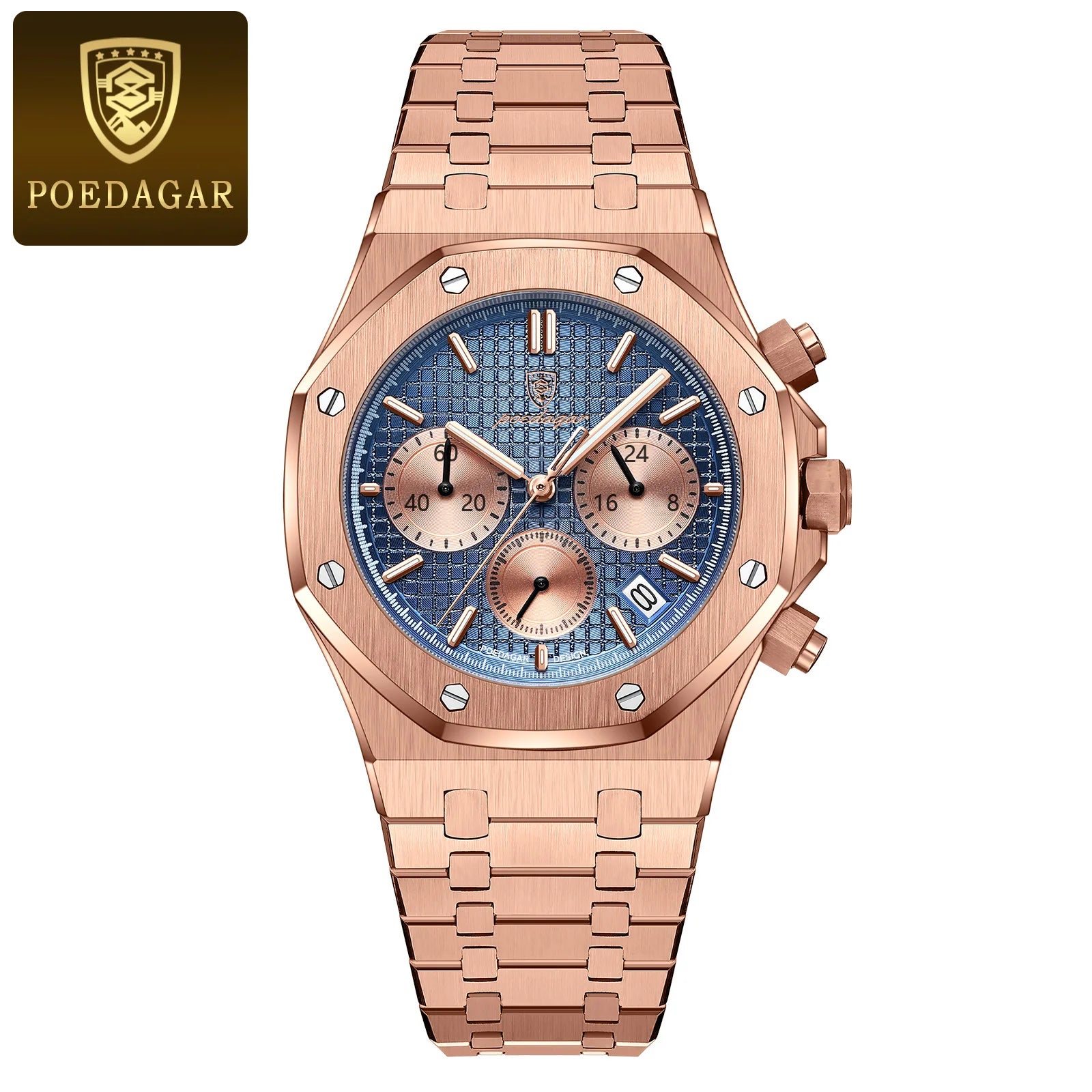 POEDAGAR Luxury Men's Watches Stainless Steel Date Chronograph Male Watch Waterproof Luminous Military Quartz Wristwatch For Men