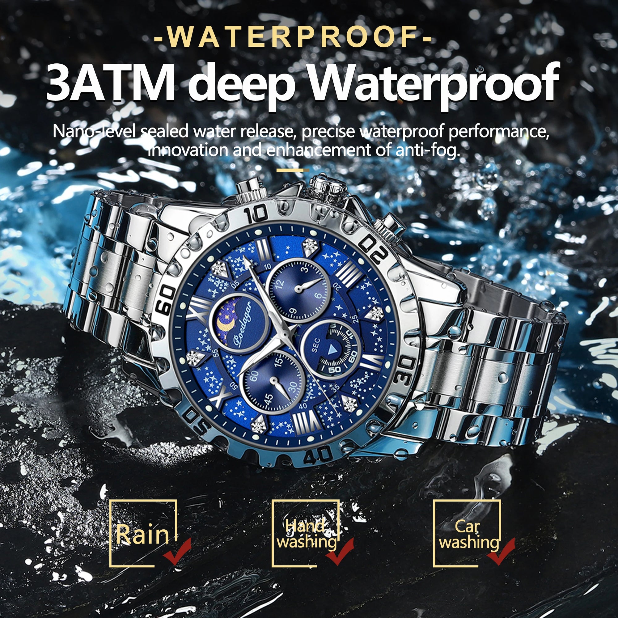 POEDAGAR Luxury Men Wristwatch Chronograph Waterproof Luminous Stainless Steel Man Watch Functional Quartz Watches For Men Reloj