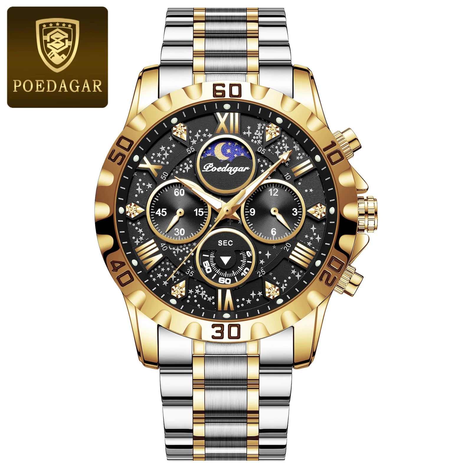 POEDAGAR Luxury Men Wristwatch Chronograph Waterproof Luminous Stainless Steel Man Watch Functional Quartz Watches For Men Reloj
