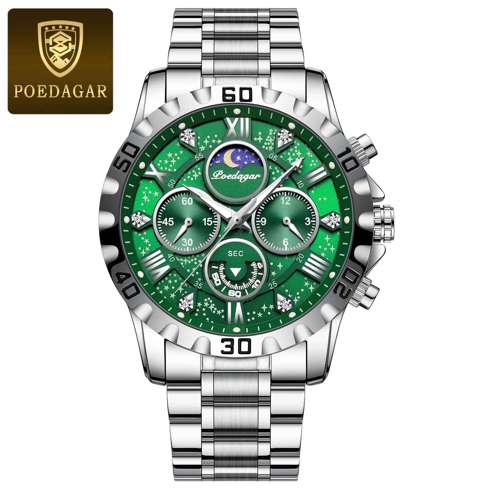POEDAGAR Luxury Men Wristwatch Chronograph Waterproof Luminous Stainless Steel Man Watch Functional Quartz Watches For Men Reloj