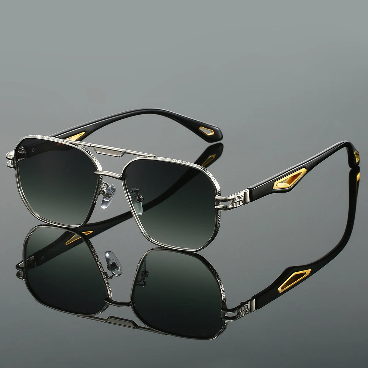KAMMPT Vintage Square Sunglasses Men New Classic Double Bridge Gradient Shades Trendy Retro Brand Designer Outdoor Sun Glasses