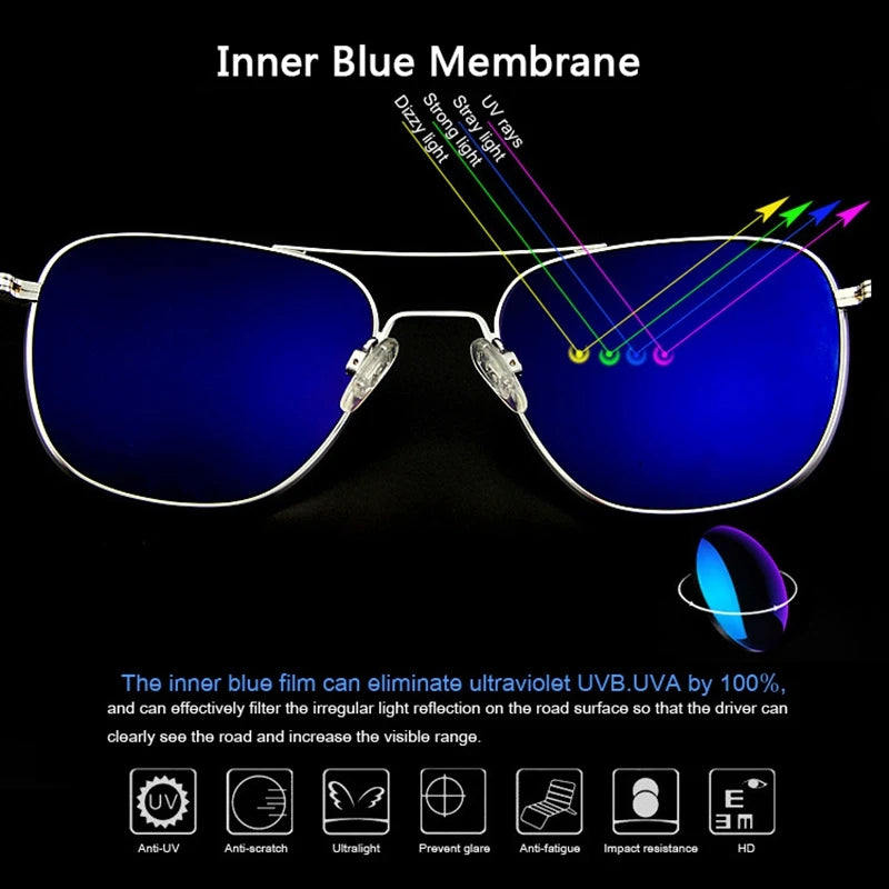 RE Sunglasses Man American Army Military Aviation Pilot Sun Glasses Glass Lens Woman Luxury Brand Vintage Metal Titanium Frame