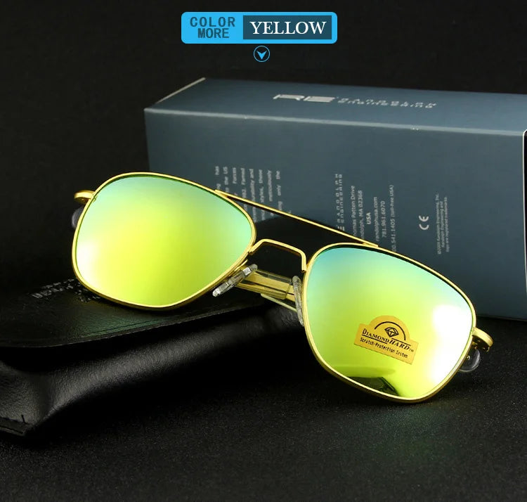 RE Sunglasses Man American Army Military Aviation Pilot Sun Glasses Glass Lens Woman Luxury Brand Vintage Metal Titanium Frame