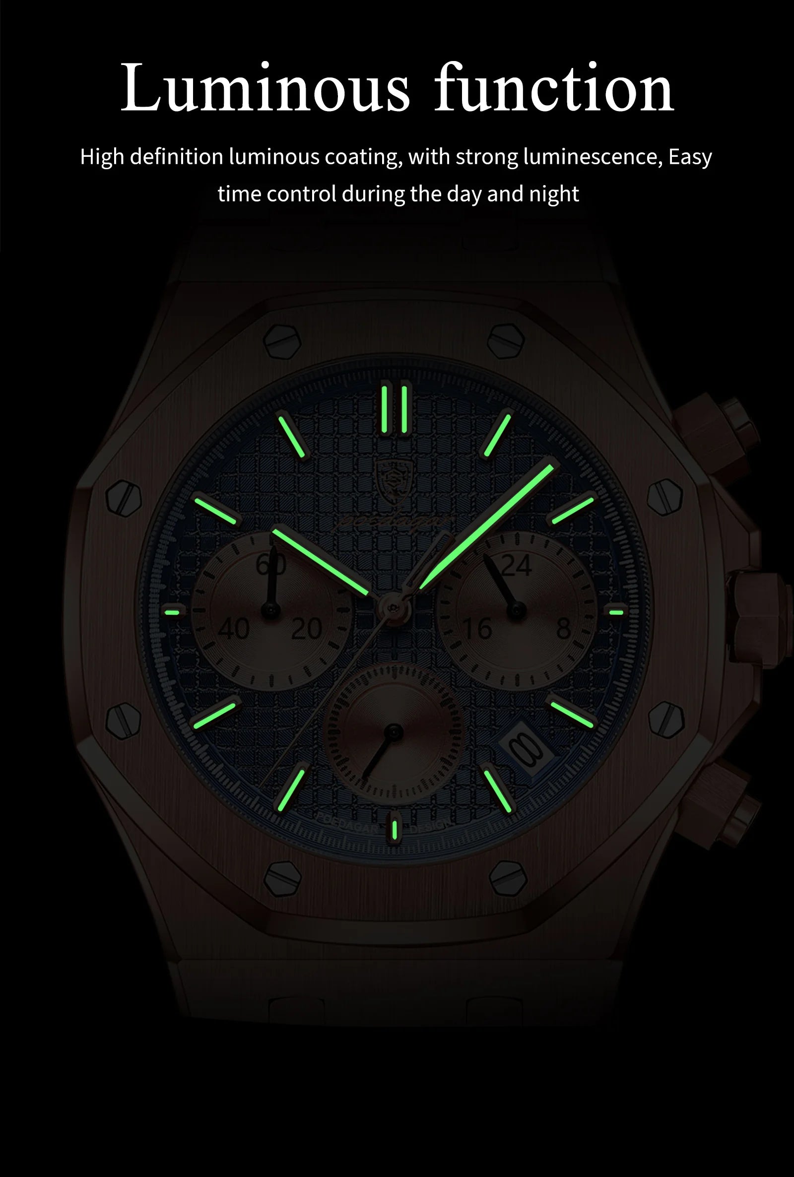 POEDAGAR Luxury Men's Watches Stainless Steel Date Chronograph Male Watch Waterproof Luminous Military Quartz Wristwatch For Men
