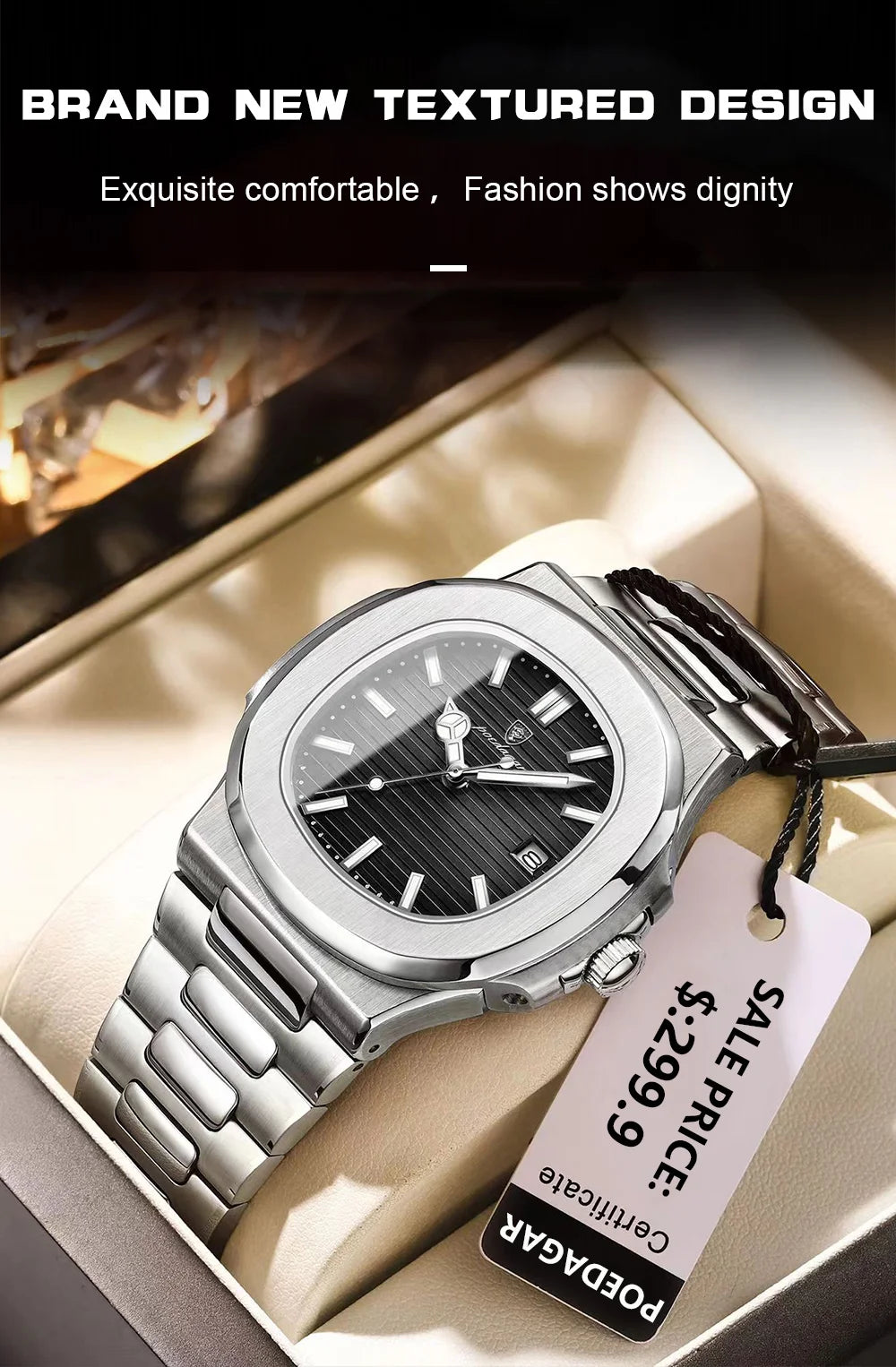 POEDAGAR Square Luxury Men Wristwatch Waterproof Luminous Date Stainless Steel Male Clock Business Sports Quartz Watches For Men