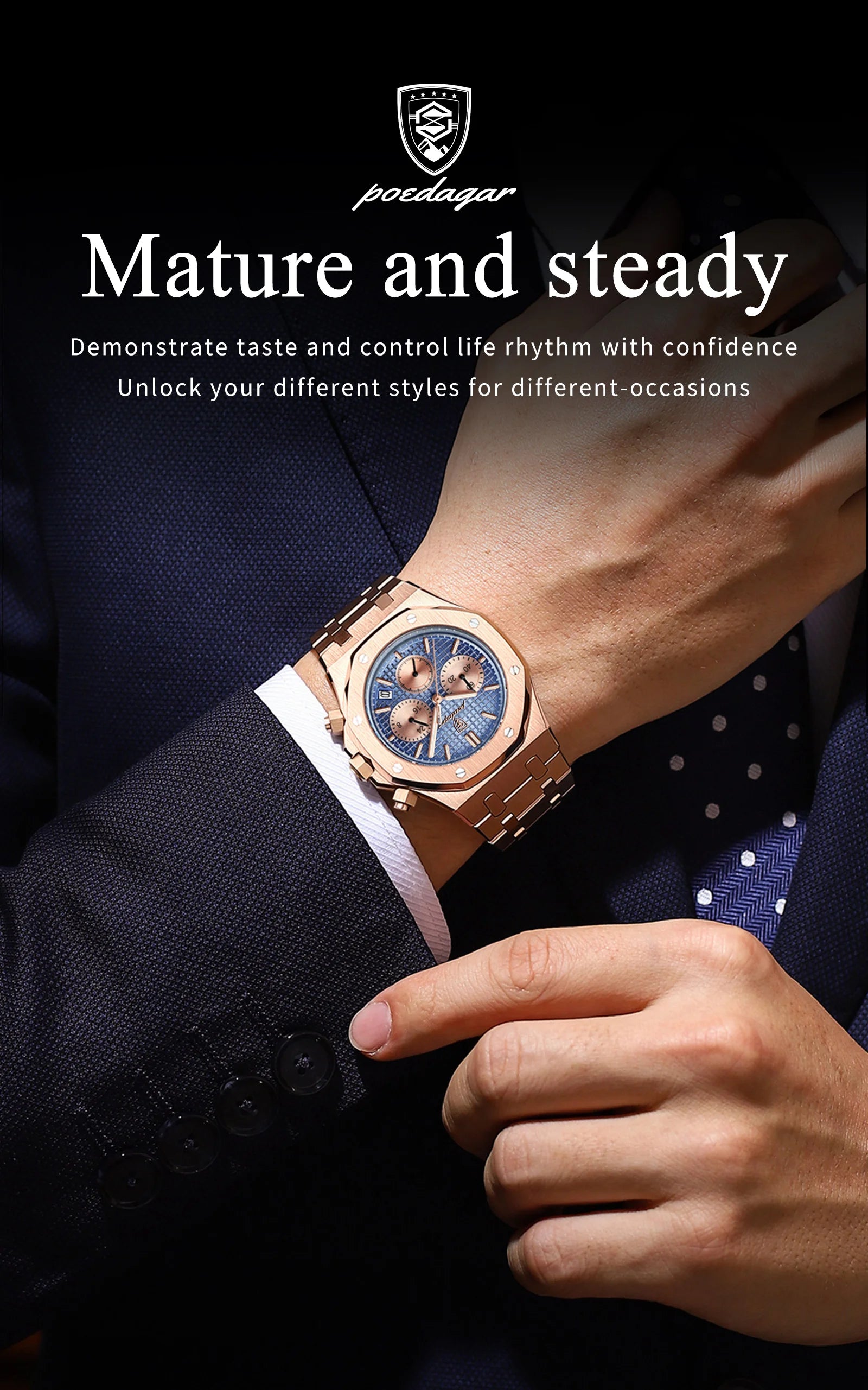 POEDAGAR Luxury Men's Watches Stainless Steel Date Chronograph Male Watch Waterproof Luminous Military Quartz Wristwatch For Men