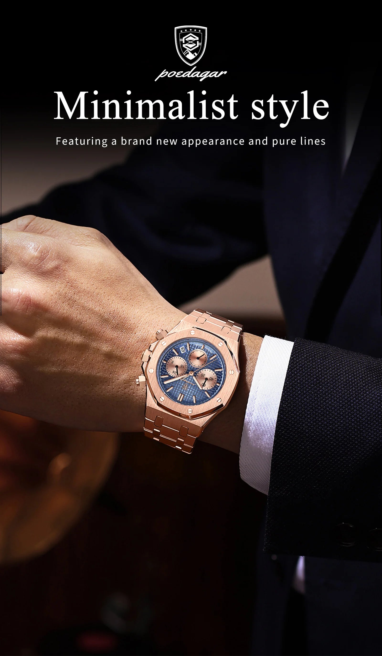 POEDAGAR Luxury Men's Watches Stainless Steel Date Chronograph Male Watch Waterproof Luminous Military Quartz Wristwatch For Men