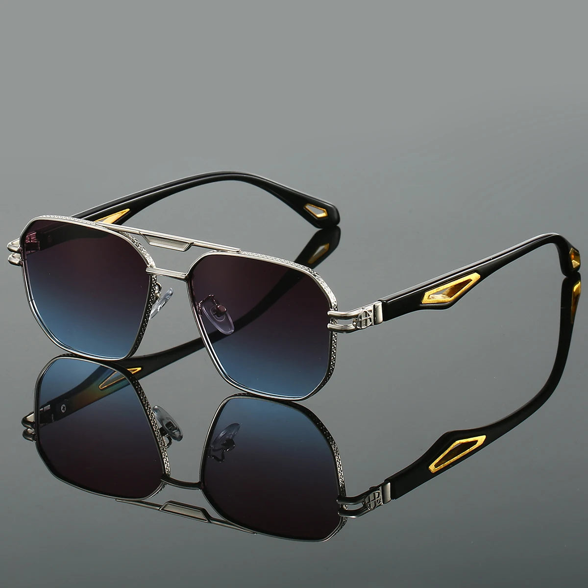 KAMMPT Vintage Square Sunglasses Men New Classic Double Bridge Gradient Shades Trendy Retro Brand Designer Outdoor Sun Glasses