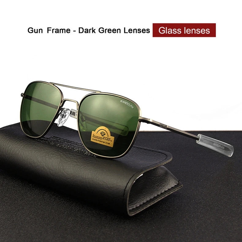 RE Sunglasses Man American Army Military Aviation Pilot Sun Glasses Glass Lens Woman Luxury Brand Vintage Metal Titanium Frame
