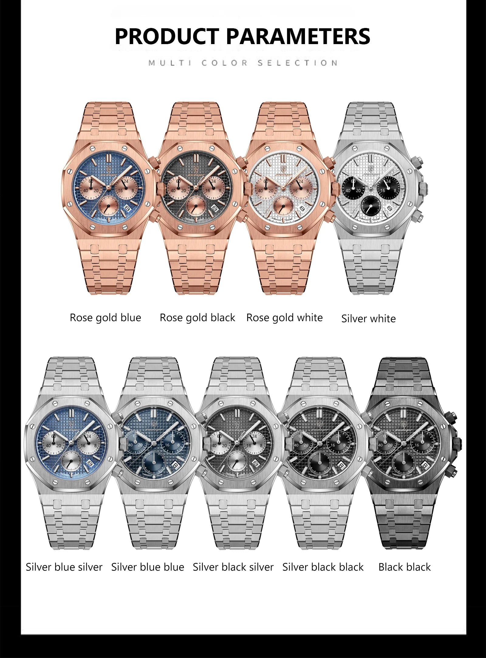 POEDAGAR Luxury Men's Watches Stainless Steel Date Chronograph Male Watch Waterproof Luminous Military Quartz Wristwatch For Men
