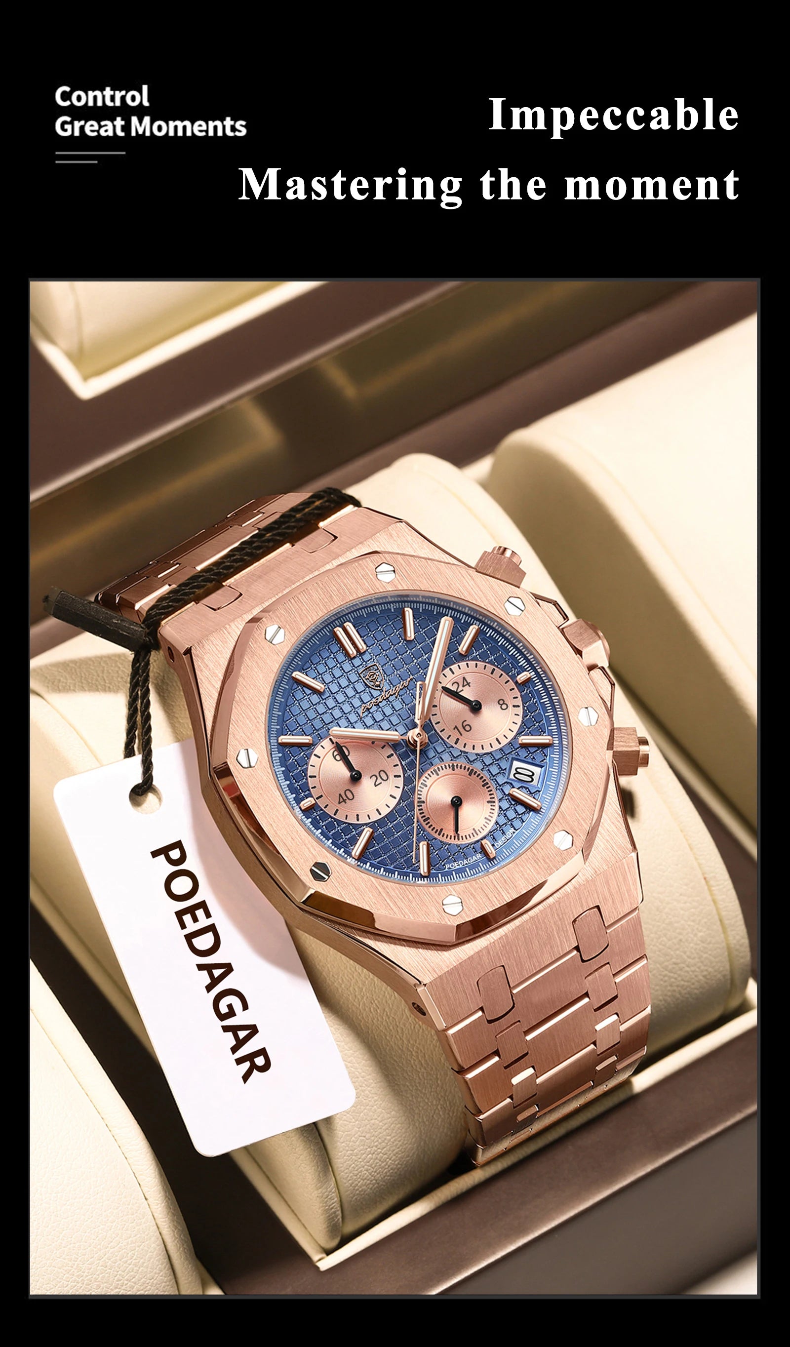 POEDAGAR Luxury Men's Watches Stainless Steel Date Chronograph Male Watch Waterproof Luminous Military Quartz Wristwatch For Men