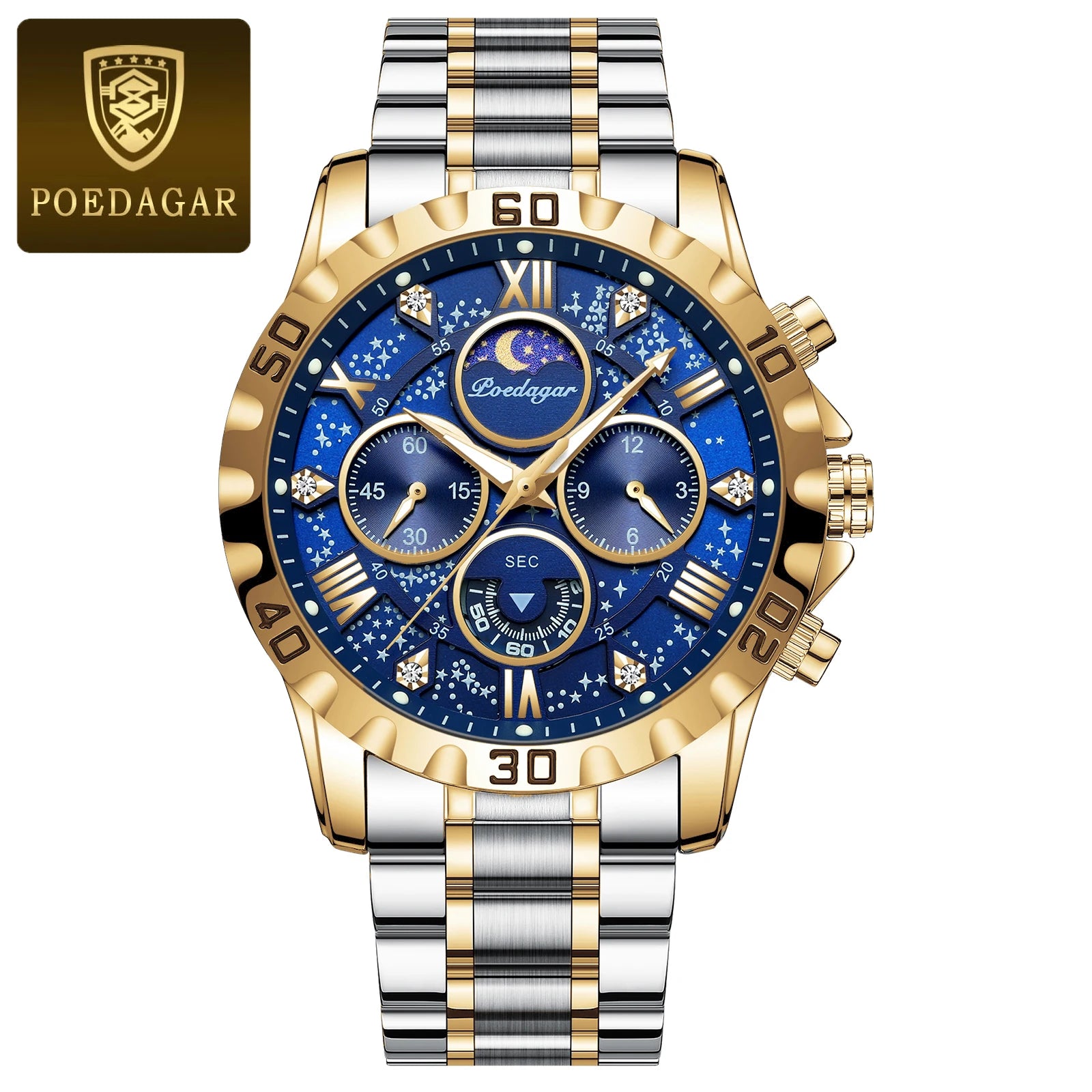 POEDAGAR Luxury Men Wristwatch Chronograph Waterproof Luminous Stainless Steel Man Watch Functional Quartz Watches For Men Reloj