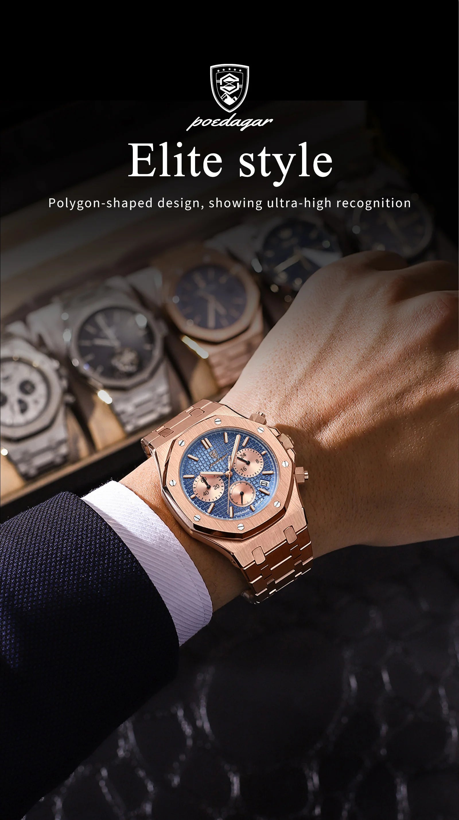 POEDAGAR Luxury Men's Watches Stainless Steel Date Chronograph Male Watch Waterproof Luminous Military Quartz Wristwatch For Men