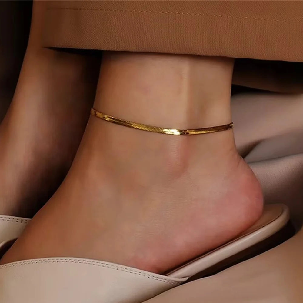 Cazador Trendy Snake Chain Ankle Bracelet for Women Foot Anklets 21cm Stainless Steel Bracelet on the Leg Jewelry Gifts 2025