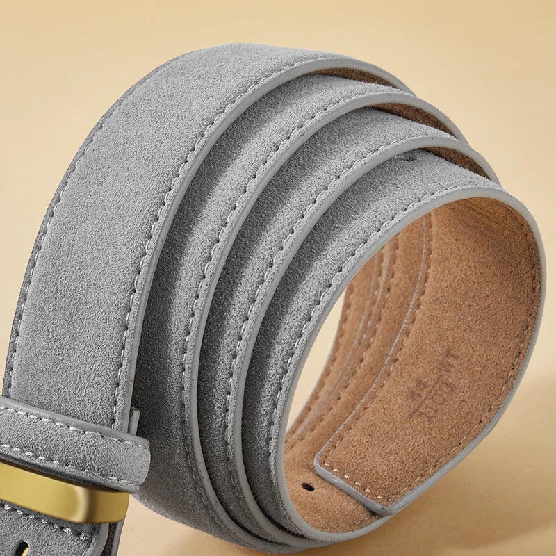 Luxury Suede Cowhide Leather Belt for Women, Vintage Style with Gold Buckle, 3.5cm Wide Waistband for Dresses & Jeans