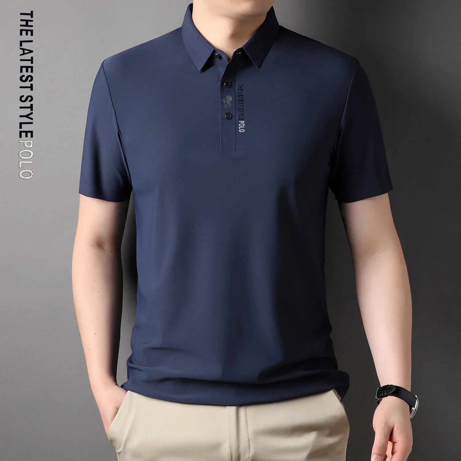 Ice Silk Embroidery Polo Shirt New Summer Lapel Elasticity T-shirt Korean Fashion Short Sleeve Business Casual Men Clothing