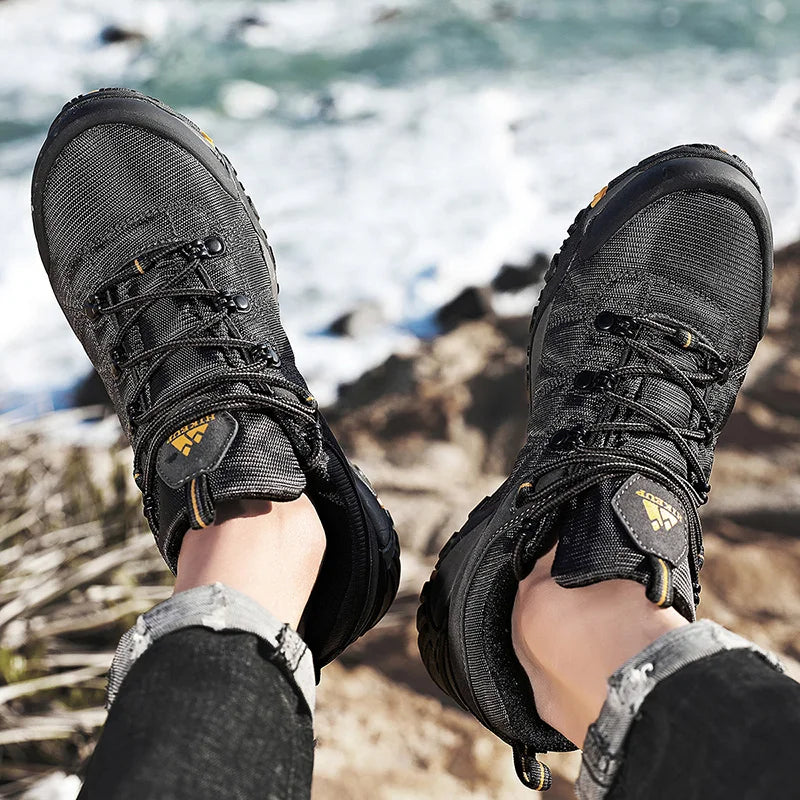 HIKEUP Non-slip Men Hiking Shoes Breathable Outdoor Wear Resistant Splashproof Climbing Men Sneaker Tourism Mountain Shoes