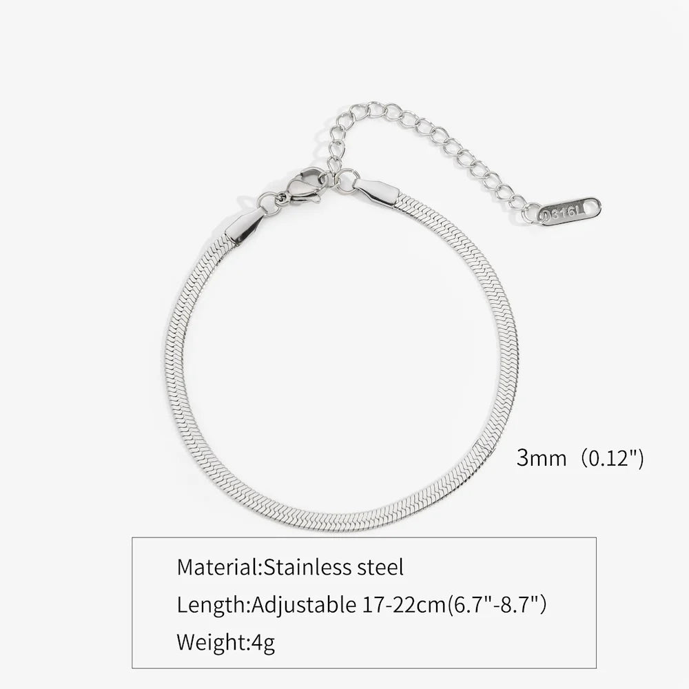 3mm Stainless Steel Snake Chain Anklet Simple Titanium Steel Women Anklet Fashion Trendy Jewelry Gift Summer Beach Accessories