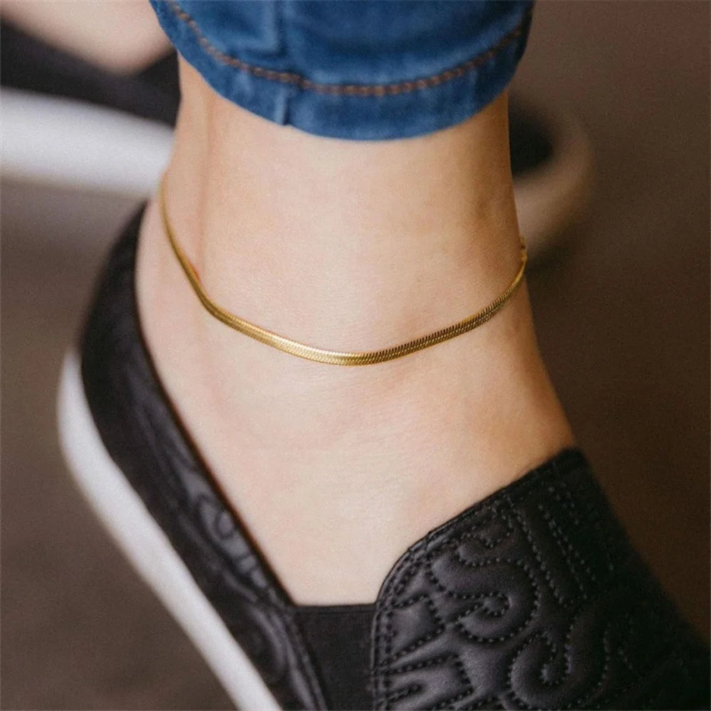 3mm Stainless Steel Snake Chain Anklet Simple Titanium Steel Women Anklet Fashion Trendy Jewelry Gift Summer Beach Accessories