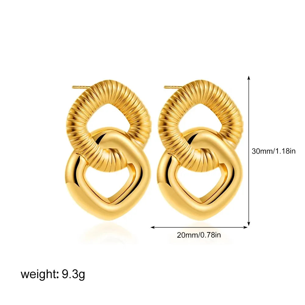 Fashion Glossy Three-Layer Textured Intersecting Knot Earrings for Women Gold Color Stainless Steel Earring Vintage Jewelry Gift