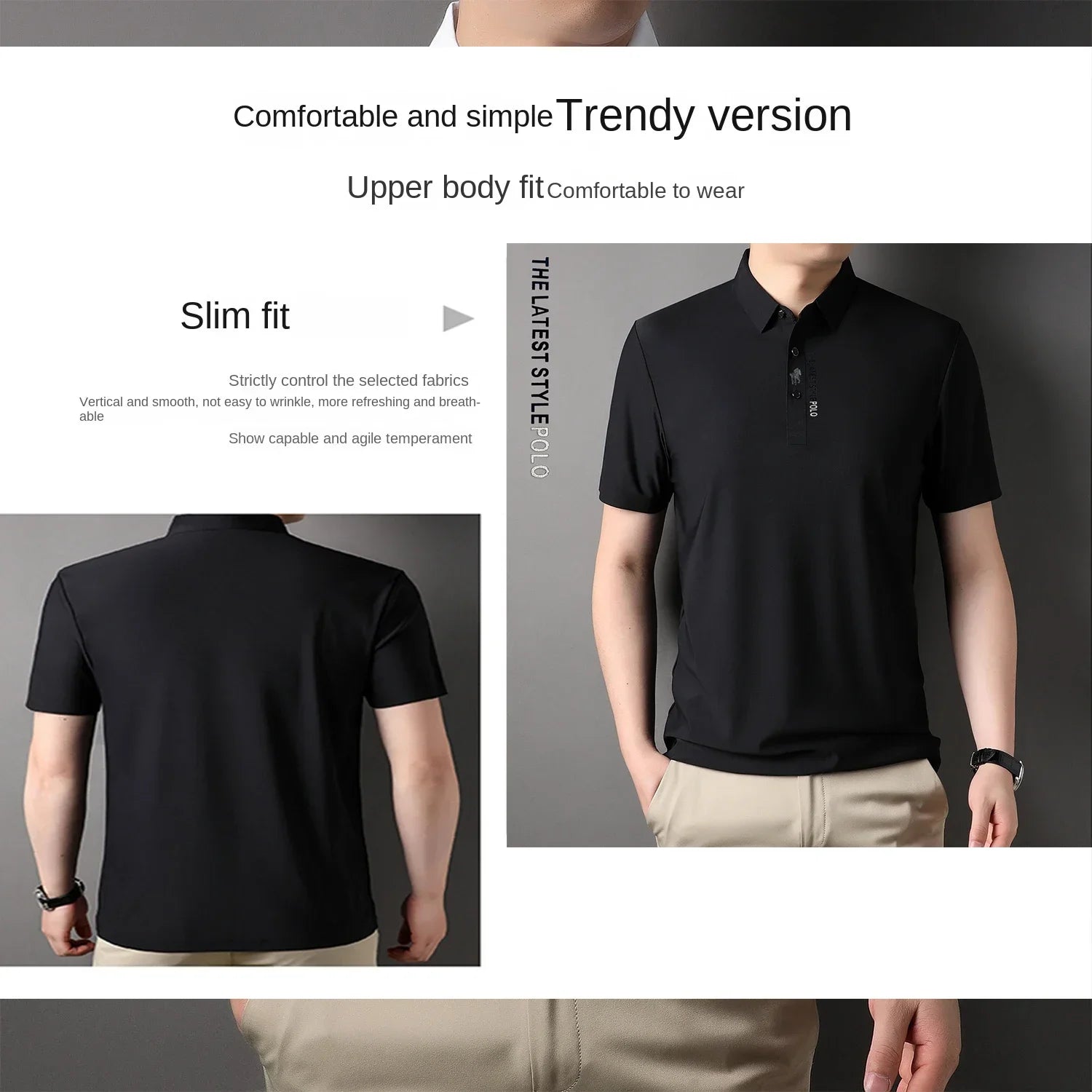 Ice Silk Embroidery Polo Shirt New Summer Lapel Elasticity T-shirt Korean Fashion Short Sleeve Business Casual Men Clothing